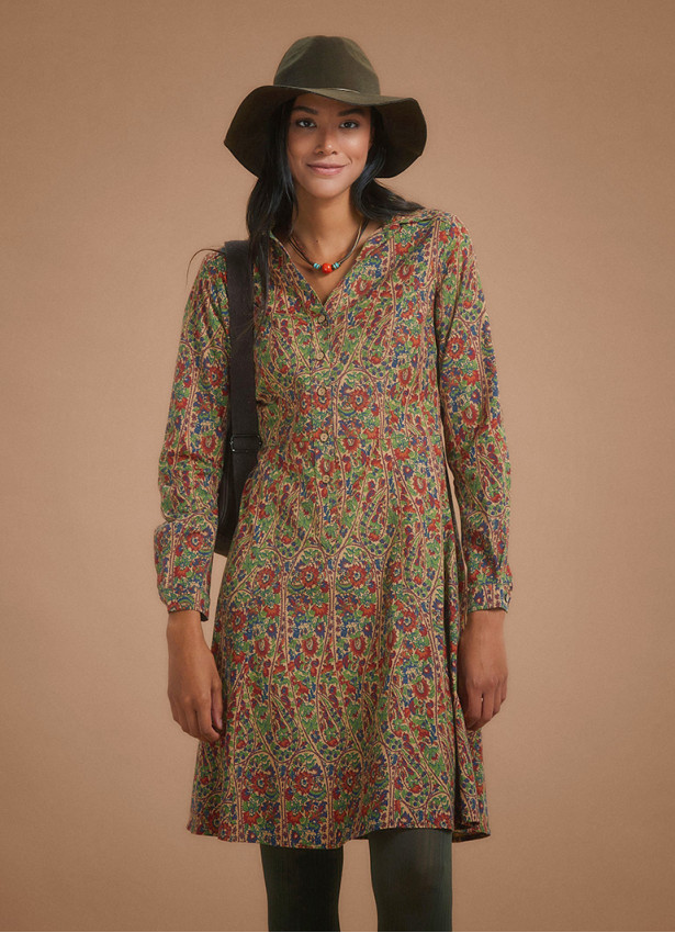 Ethnic Printed Long Sleeve Shirt Dress